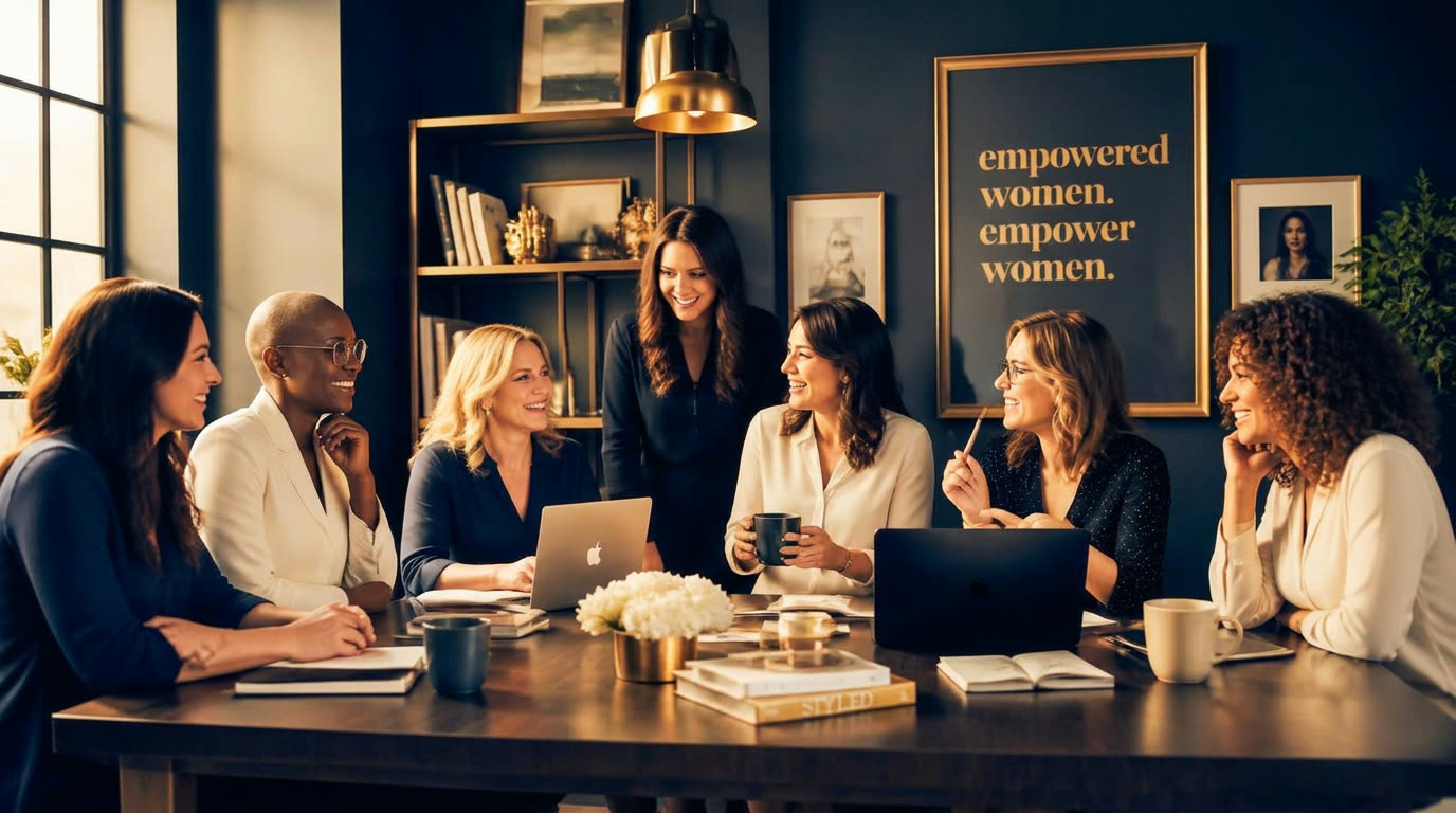 Diverse professional women collaborating around a table